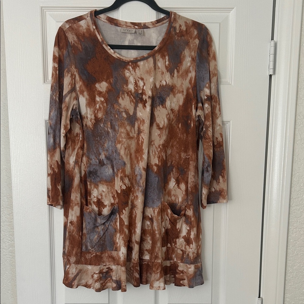 LOGO by Lori Goldstein Tie-Dye Brown and Gray Tunic